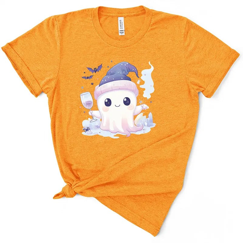 Cute Wine Drinking Ghost Halloween TShirt Casual Comfort Hoodie, Sweatshirt | TeeBloomCo.com