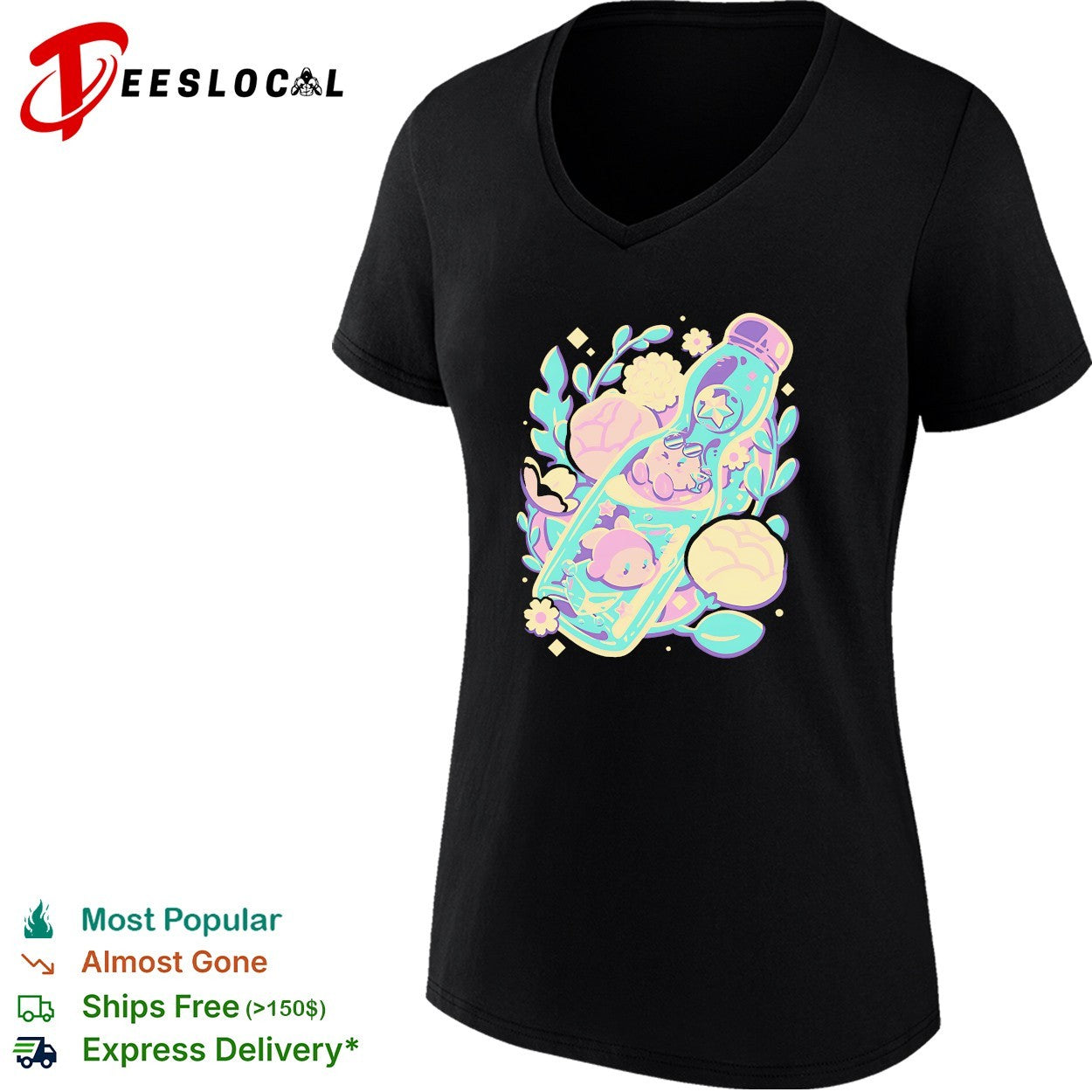 Cute animals sleeping in bottle floral kawaii pastel art shirt