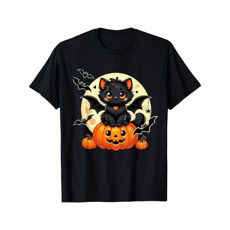 Cute black cat bat wings Pumpkin Ladies Men Halloween T-shirt, classic made in usa Hoodie, Sweatshirt | TeeBloomCo.com
