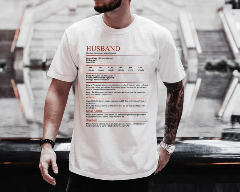 D&D Husband Stat Block Shirt Sweatshirt Hoodie | Dungeons and Dragons T-Shirt | DND Shirt | TeeBloomCo.com