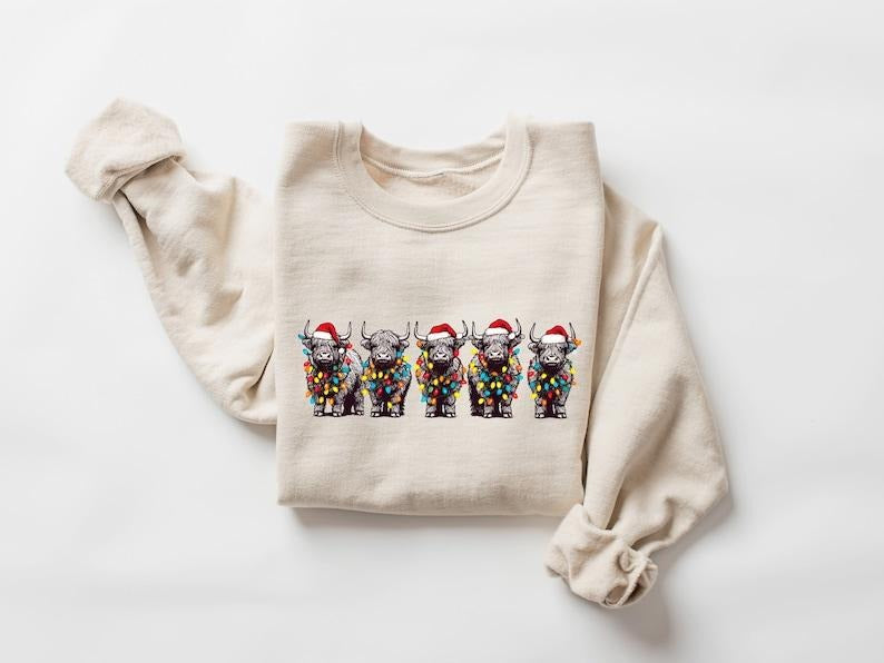 Сute Christmas Cows Sweatshirt, Christmas Heifer Sweater,Mooey Christmas Sweater,Funny Christmas Cow Shirt,Christmas...