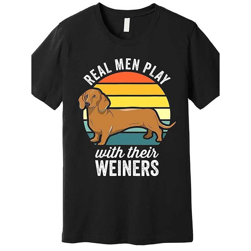 Dachshund 'Real Play with Their Weiners' Funny Men's T-Shirt - Soft Cotton, Short Sleeve, Crew Neck, Casual Fit