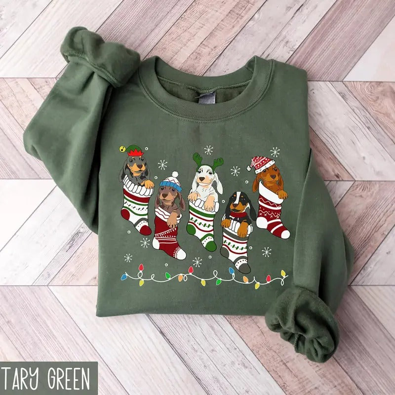 Dachshund Christmas Sweatshirt, Dachshund Dog Christmas T-Shirt, Dachshund Mom Xmas Shirt, Holiday Women Clothes, Gift...