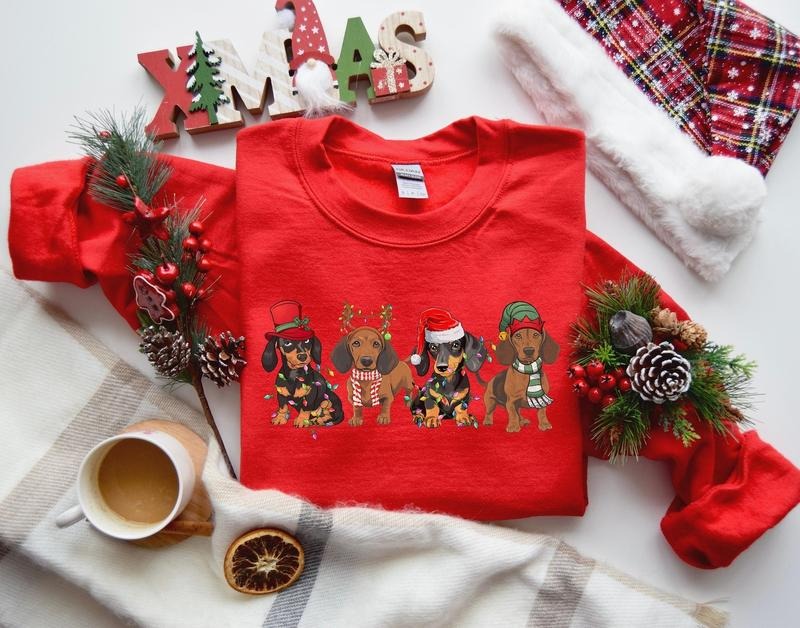 Dachshund Christmas Sweatshirt, Dog Lover Gift, Holiday Sweaters, Christmas Dachshund Hoodie, Christmas Crewneck, Dog Mom...