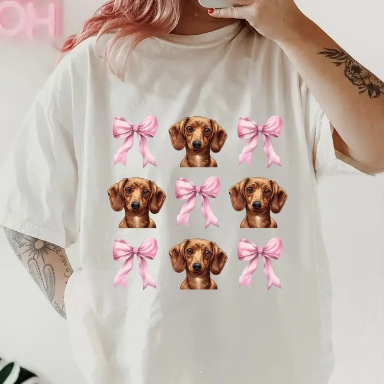 Dachshund with bows Shirt ~ Unisex Apparel Relaxed Fit Printed In The USA Clothing Womenswear Casual Comfort Cotton Top...