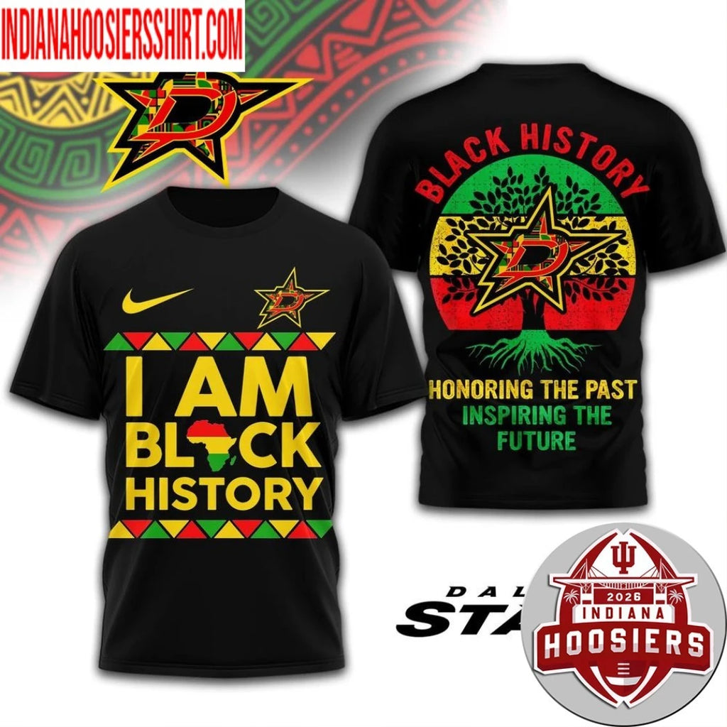 Dallas Stars 2026 NHL Black History Map And Logo Two Sided Shirt