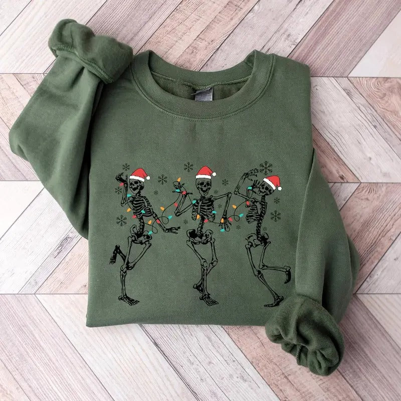 Dancing Skeleton Chirstmas Sweatshirt, Hoodie, Tshirt, Cute Christmas 2024 Gifts | TeeBloomCo.com