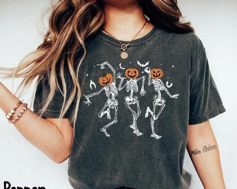 Dancing Skeleton Pumpkin, Retro Halloween Shirt, Spooky Season, Pumpkin Hoodie, Sweatshirt | TeeBloomCo.com