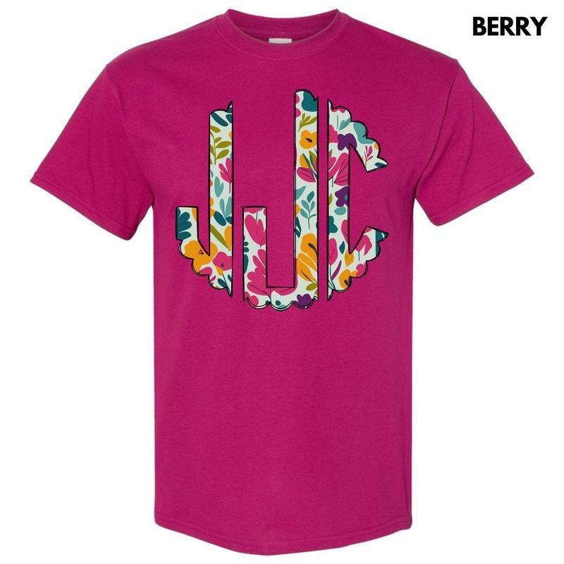 Dark Floral Monogram Gildan Short Sleeve T-Shirt 'NLB' Hoodie, Sweatshirt | TeeBloomCo.com