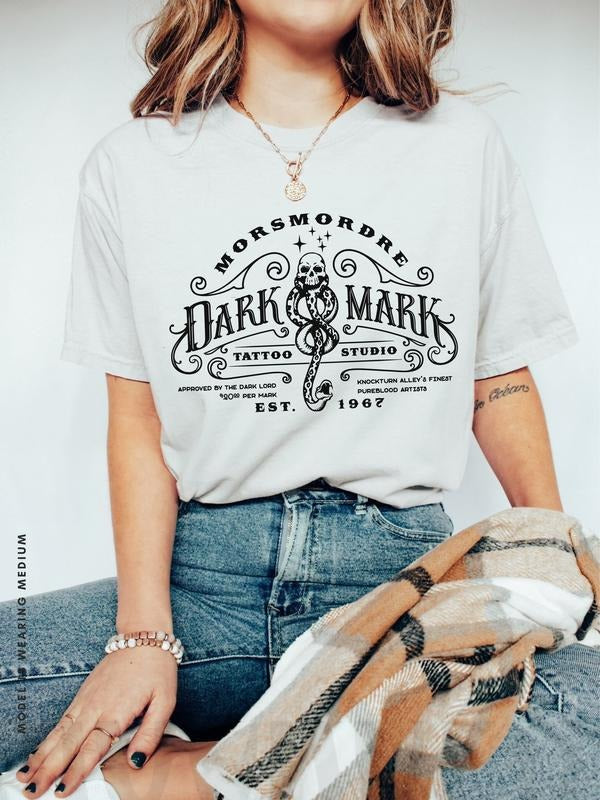 Dark Mark Tattoo Studio Unisex Tee Dark Mark Shirt Malfoy Shirt Universal Vacation Pottery Shirt HP Tshirt Bookish Merch...