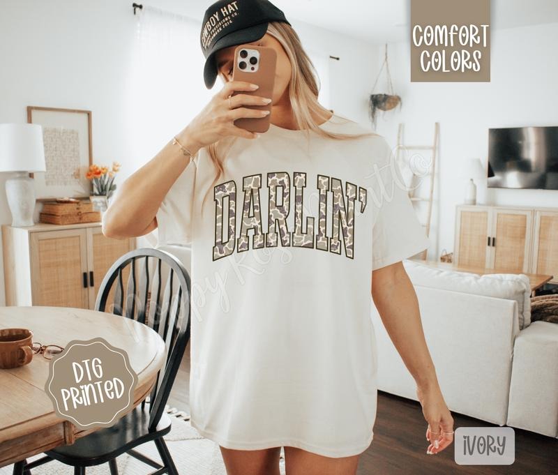 Darlin' Comfort Colors TShirt, Trendy Camo Women's Tee Hoodie, Sweatshirt | TeeBloomCo.com