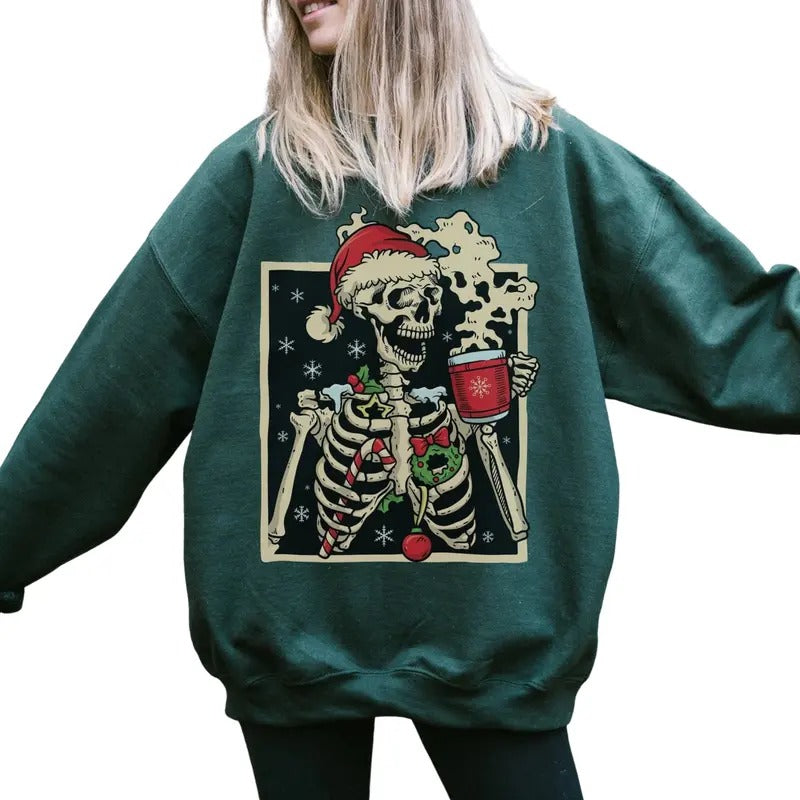 Dead Inside Skeleton Christmas Sweatshirt Coffee Lover Christmas Gift Fall Sweater Sarcastic Christmas Coffee Shirt Hoodie