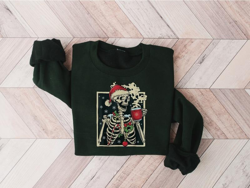 Dead Inside Skeleton Christmas Sweatshirt Sarcastic Christmas Coffee Shirt Merry Christmas Shirt Coffee Lover Christmas...