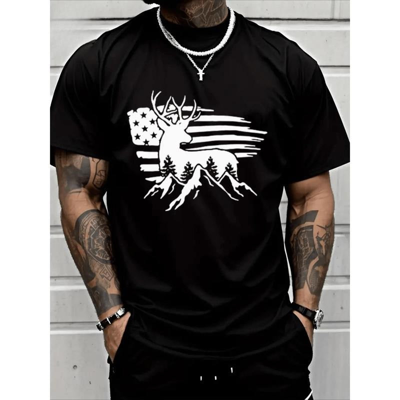 Deer Print Men's Graphic Design Crew Neck T Shirt Casual Cotton T Shirt Made in USA Hoodie, Sweatshirt | TeeBloomCo.com