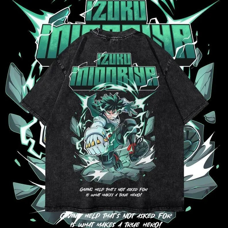Deku Heavy Oversized Dyenomite Mineral Wash T-Shirt Unisex Boku No Hero Academia Anime T-Shirt Streetwear & Gym Style...