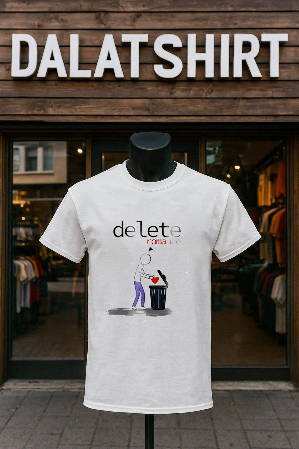 Delete Romance Stickman Throwing Heart into Trash Can shirt