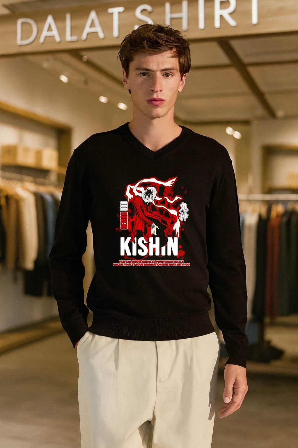 Demon God Kishin Soul Eater Asura Meditating Silhouette Red Background shirt