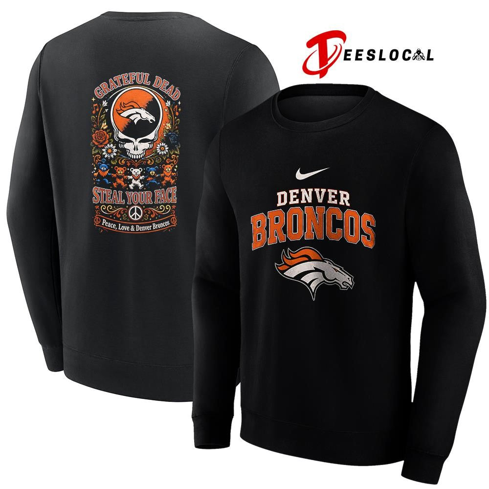 Denver Broncos x Grateful Dead steal your face peace love logo shirt