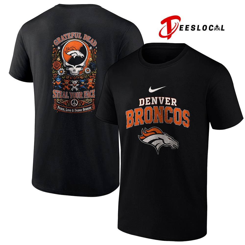 Denver Broncos x Grateful Dead steal your face peace love logo shirt
