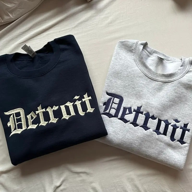 Detroit Embroidered Sweatshirt, Michigan Sweatshirt, University State Inspired T-Shirts, Hoodie | TeeBloomCo.com