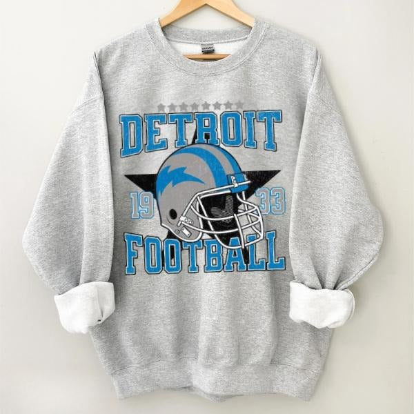 Detroit Football Sweatshirt, Football Crewneck, Retro Detroit, Men and Women, Classic Fit T-Shirts, Hoodie | TeeBloomCo.com