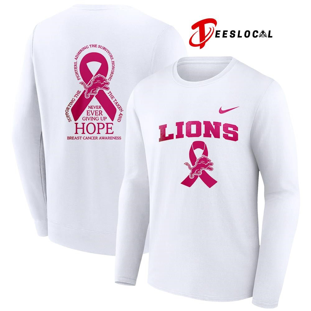 Detroit Lions never ever giving up hope breast cancer awareness shirt