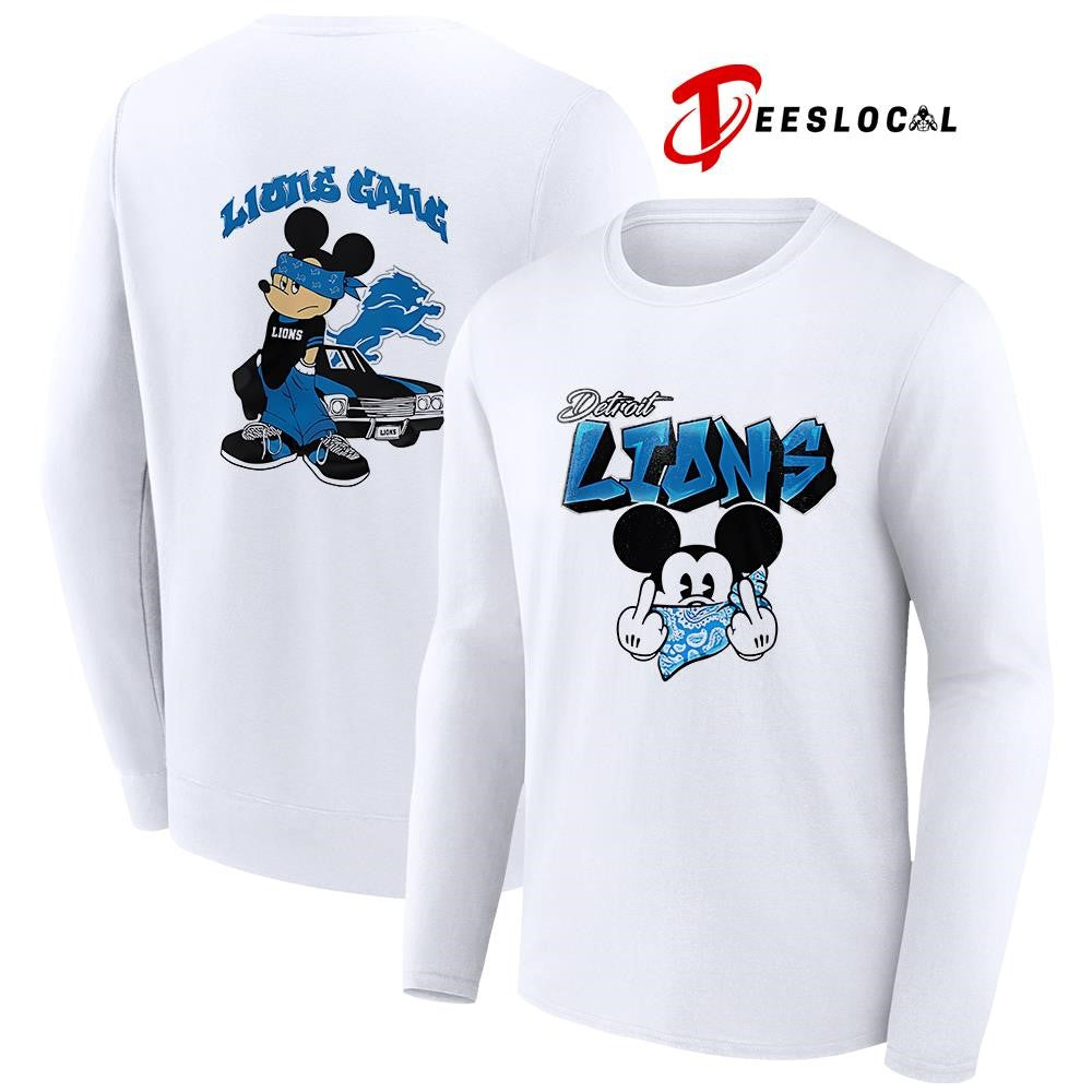 Detroit Lions x Gangsta Mickey Mouse middle finger shirt