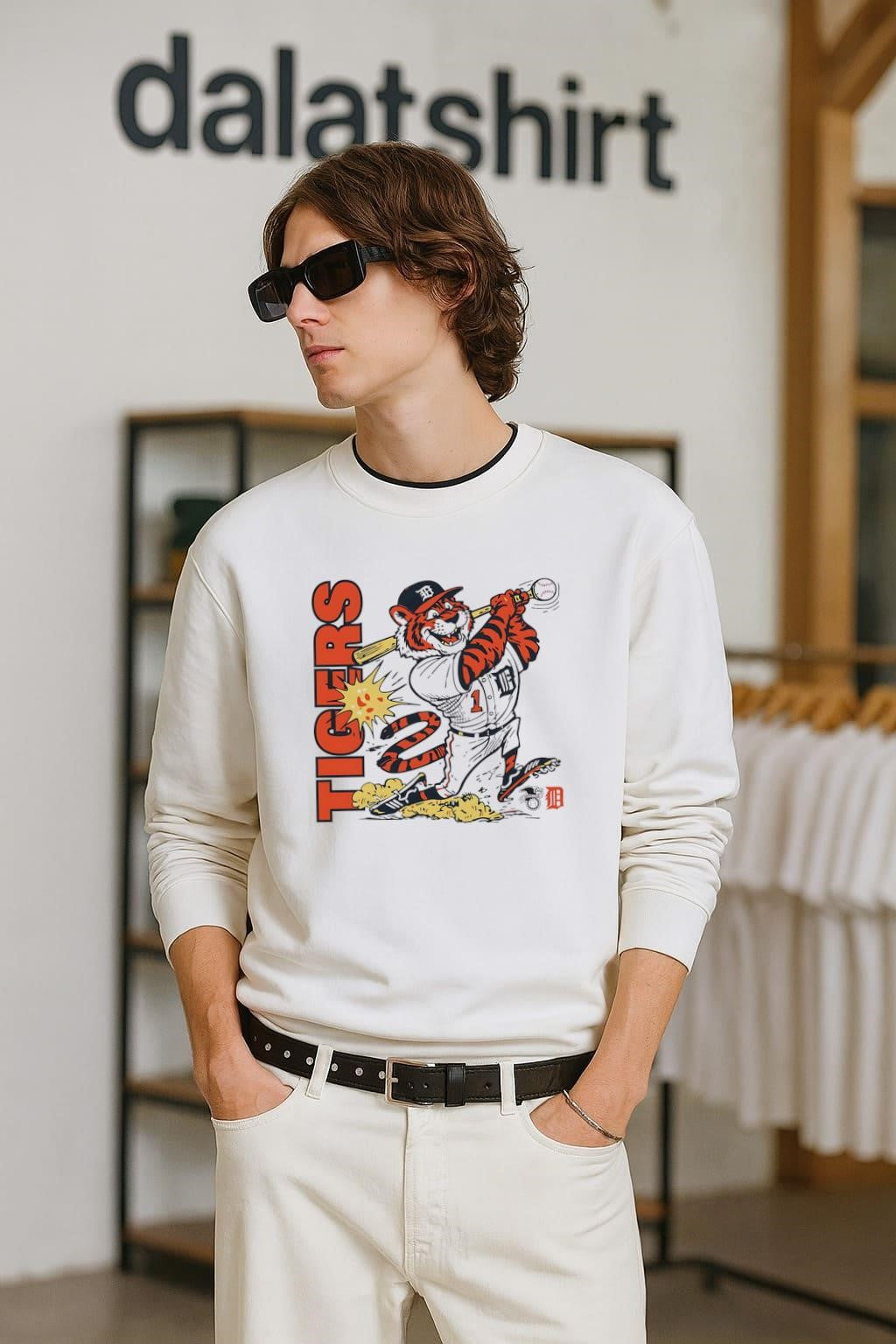 Detroit Tigers baseball mascot hitting a ball graphic shirt
