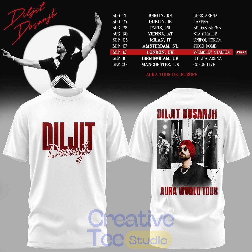 Diljit Dosanjh Aura World Tour ’26 – Europe & UK Edition Special White Tee Hoodie