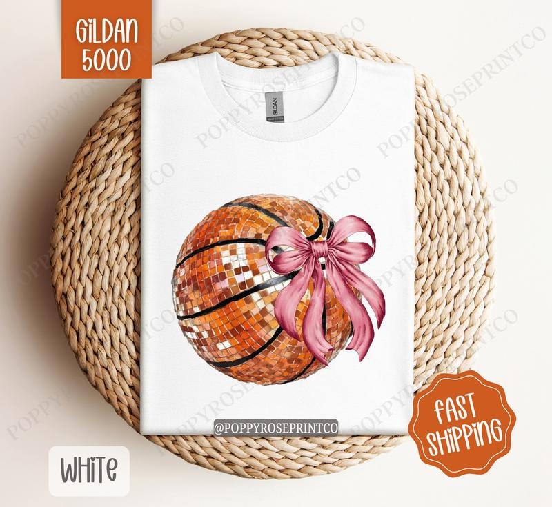 Disco Basketball Bow Gildan Tshirt, Game Day Basketball Tshirt, Womens Tshirt Hoodie, Sweatshirt | TeeBloomCo.com