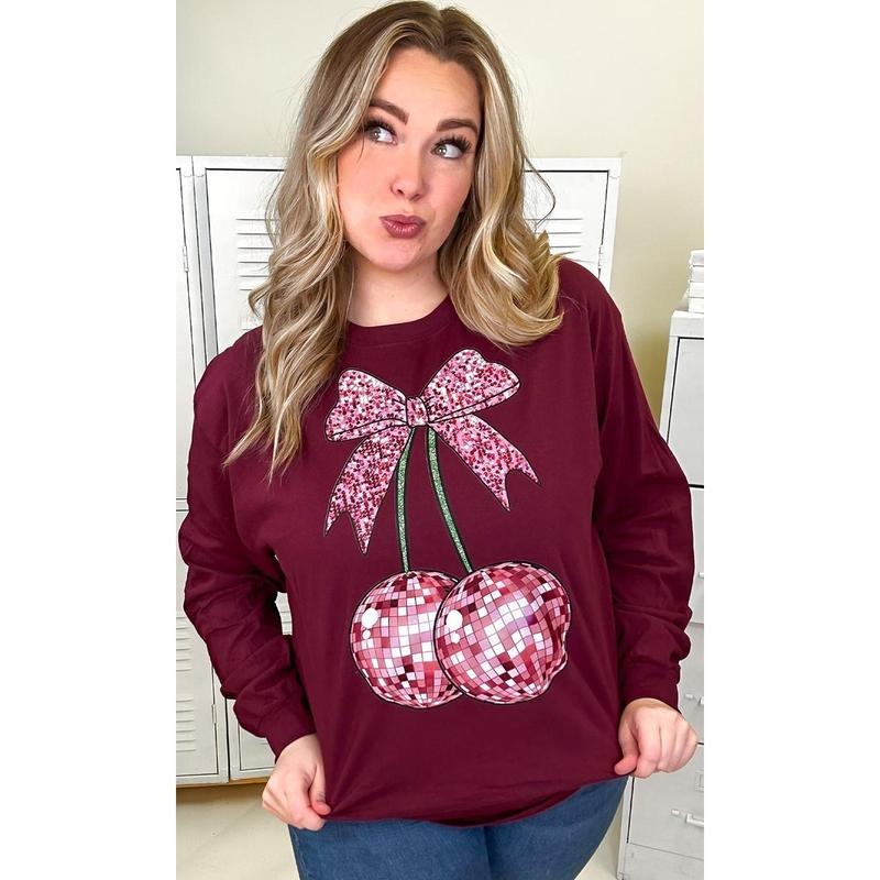 Disco Bow Long Sleeve Graphic T-Shirt Hoodie, Sweatshirt | TeeBloomCo.com