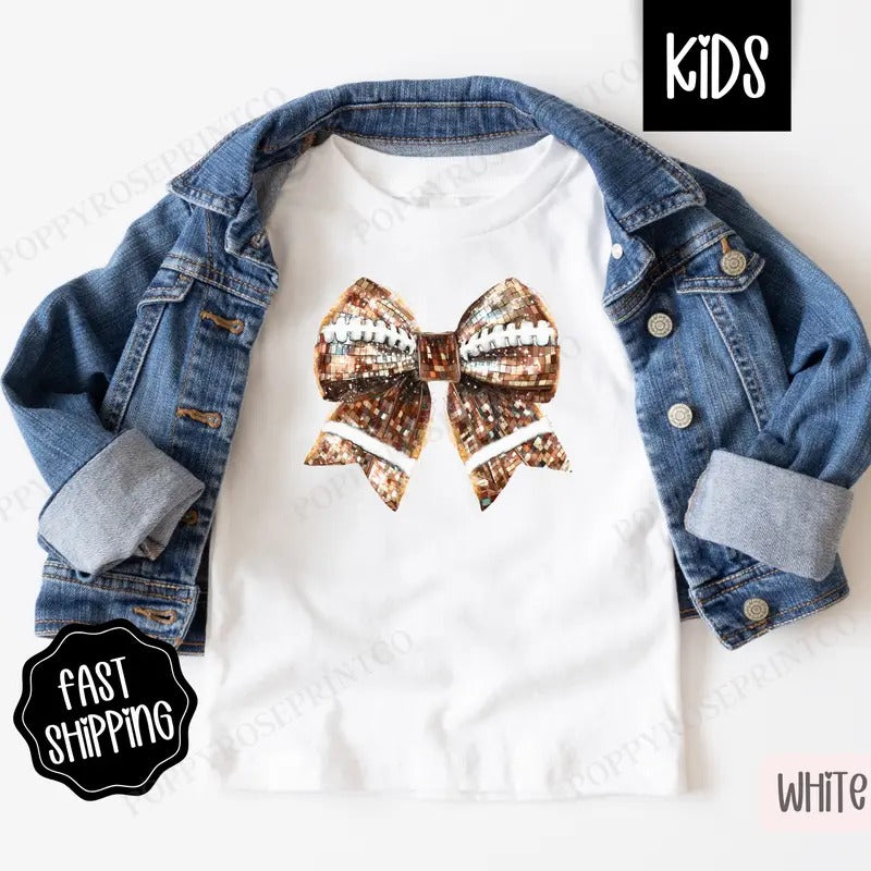 Disco Football Bow Kids Shirt - Football Children's Tshirt - Cute Youth Tee Gildan Hoodie, Sweatshirt | TeeBloomCo.com