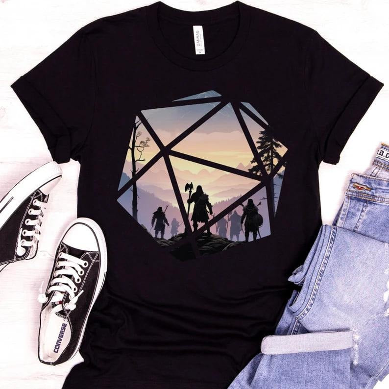 DnD D20 Shirt, D20 Dice Shirt, D&D D20 Landscape Tshirt, Dungeons And Dragons D20 Scene Tee Hoodie, Sweatshirt