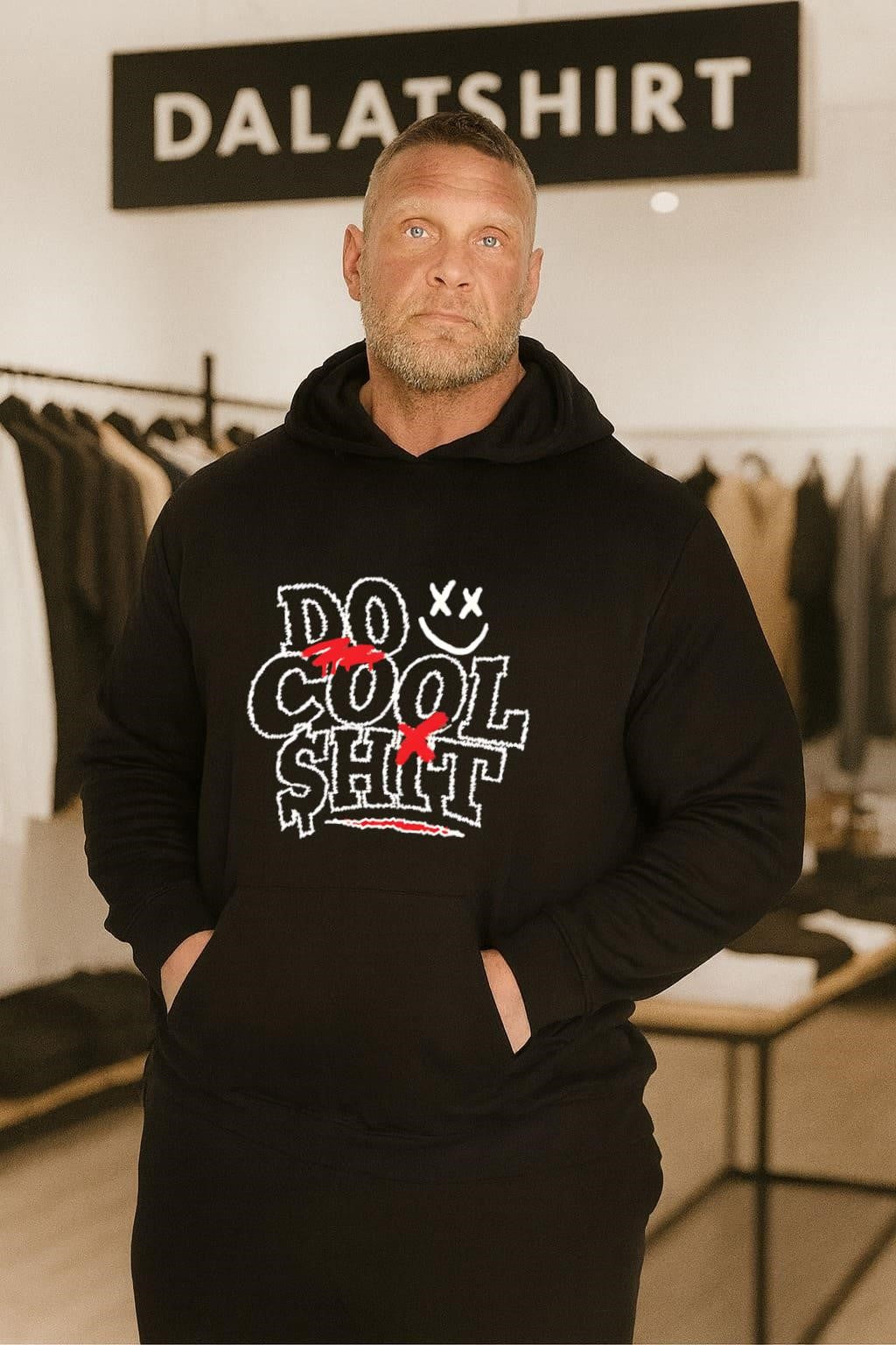 Do Cool Shit White Scribble Text Smiley Face Red Paint shirt