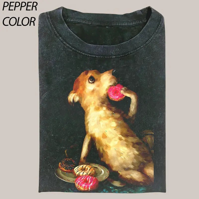 Dog Eats Donut Vintage Graphic T-shirt, Funny Meme Tee, Dog Lover Unisex T-Shirt, Gift For Men Women Hoodie, Sweatshirt