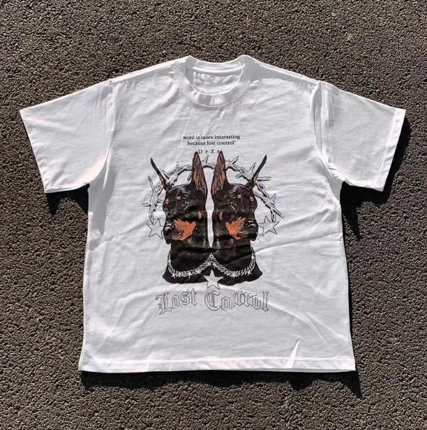 Dog Lost control T-Shirt, Unisex Vintage Graphic Tees Gothic Grunge Y2k Emo Scene Amity Affliction Style Clothes  Women...