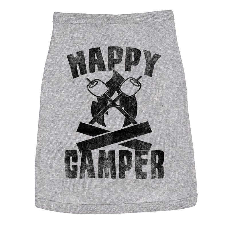 Dog Shirt Happy Camper Cute Outdoor Clothes for Family Pet Funny Camping Puppy Shirt Grey Hoodie, Sweatshirt | TeeBloomCo.com