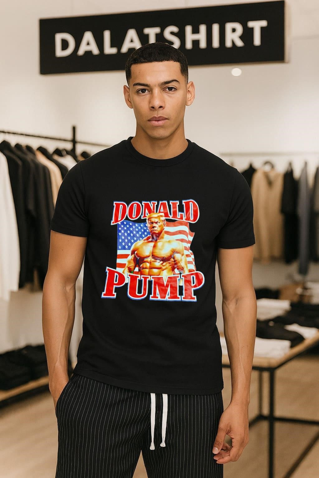 Donald Pump Muscular Donald Trump American Flag Graphic shirt