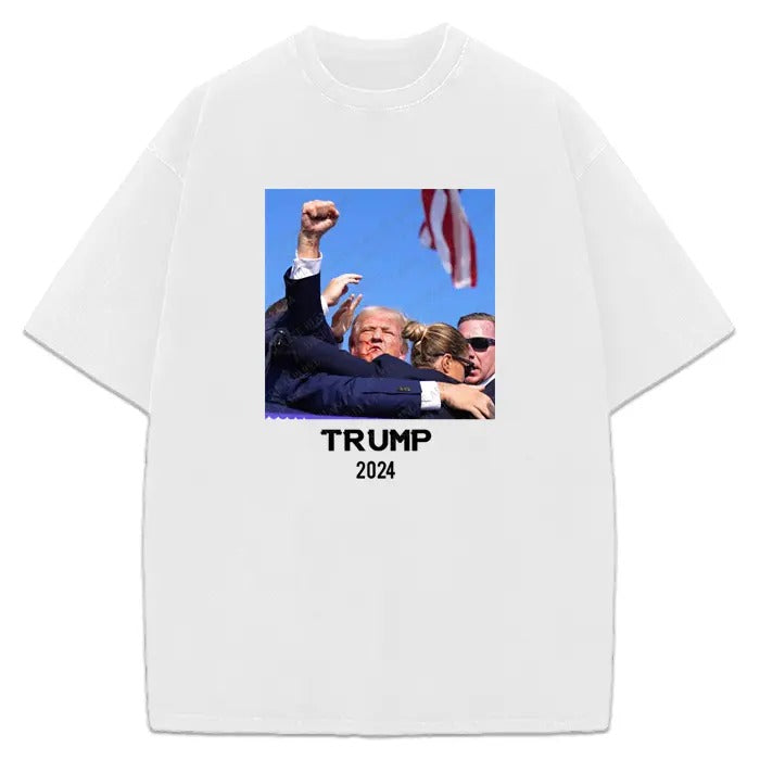 Donald Trump 2024 Raising Fist President 2024 Victory Custom Graphic T-Shirt Crewneck Cotton Hoodie, Sweatshirt