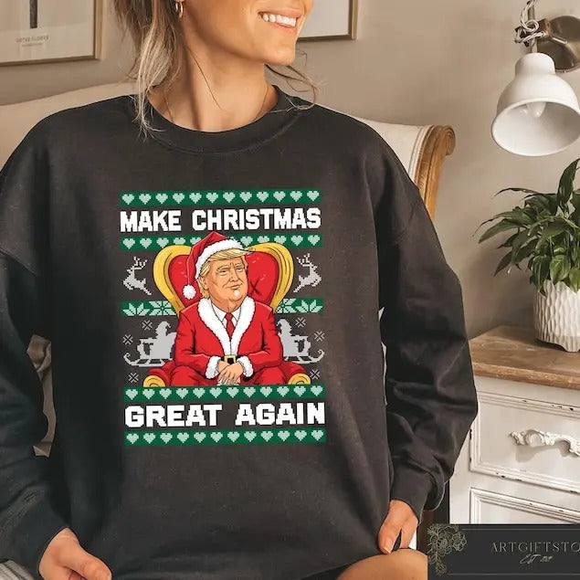 Donald Trump Make Christmas Great Again Sweatshirt, Funny Trump Christmas Shirt, Trump Supporter Christmas Gift,...