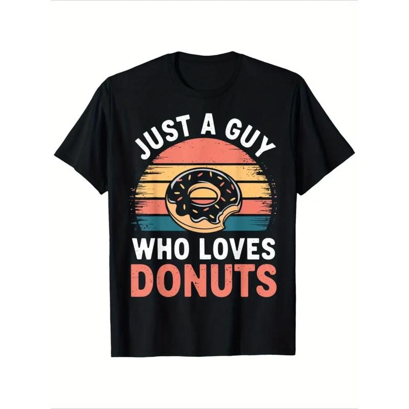 Donut Lover Graphic Tee, 100% Cotton, Casual Crew Neck T-Shirt, Regular Fit, Short Sleeve, with Geometric Donut Print,...