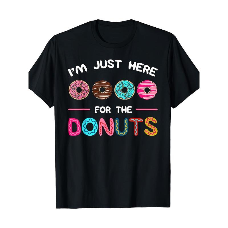 Donut Lover's Delight: Men's 100% Cotton T-Shirt - 'I'm Just Here for the Donuts' Print, Crew Neck, Short Sleeve