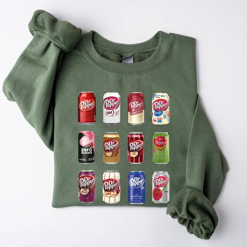 Dr. Pepper Sweatshirt, Soda Can Collection Sweatshirt, Vintage Aesthetic Crewneck, Funny Graphic Pullover for Drink...