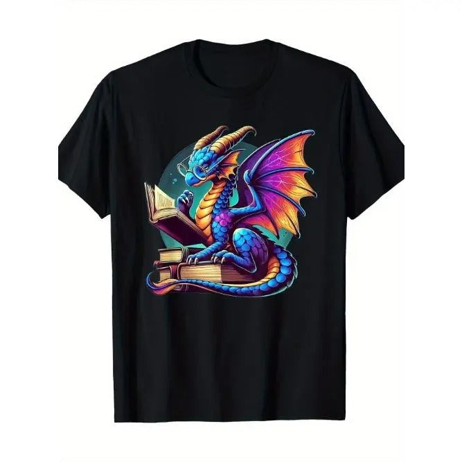 Dragon Reading A Book Bookworm Book Lover T-Shirt, Men's T-shirt Made in USA Hoodie, Sweatshirt | TeeBloomCo.com