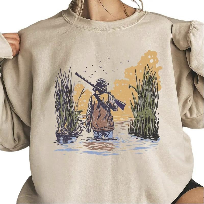 Duck Hunting Sweatshirt Waterfowl Hunter Outdoorsman Hunting Season for T-Shirts, Camo Gunman, Sunset Marsh Hunter Unisex...