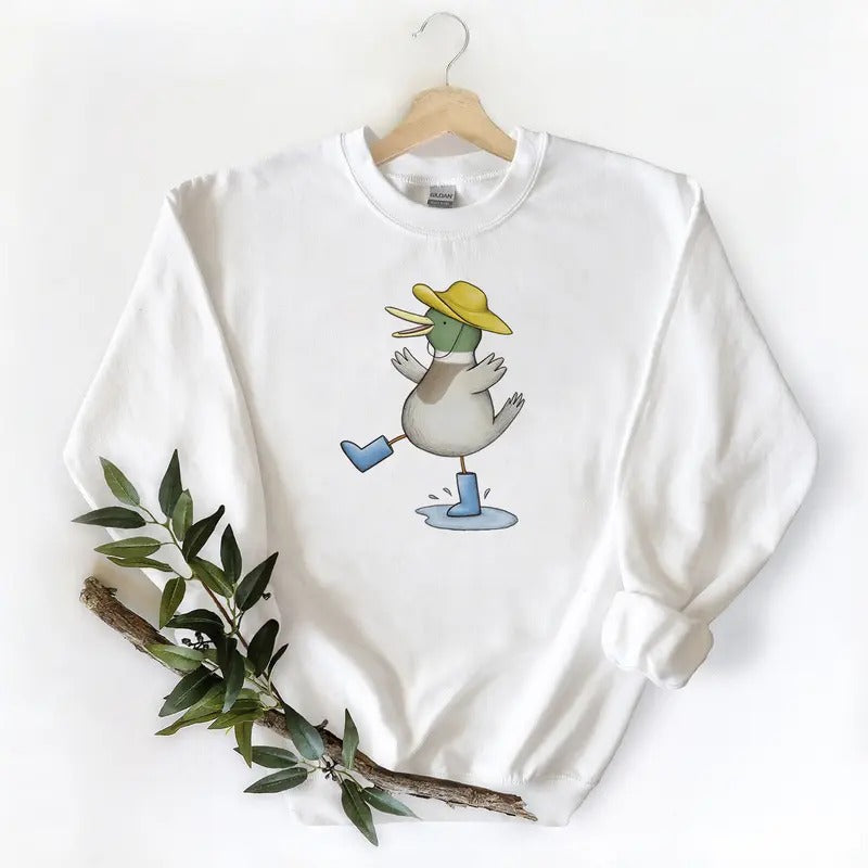 Duck Loves Mallard Duck in the Rain - Long Sleeve Unisex T-shirt Sweatshirt Hoodie | TeeBloomCo.com