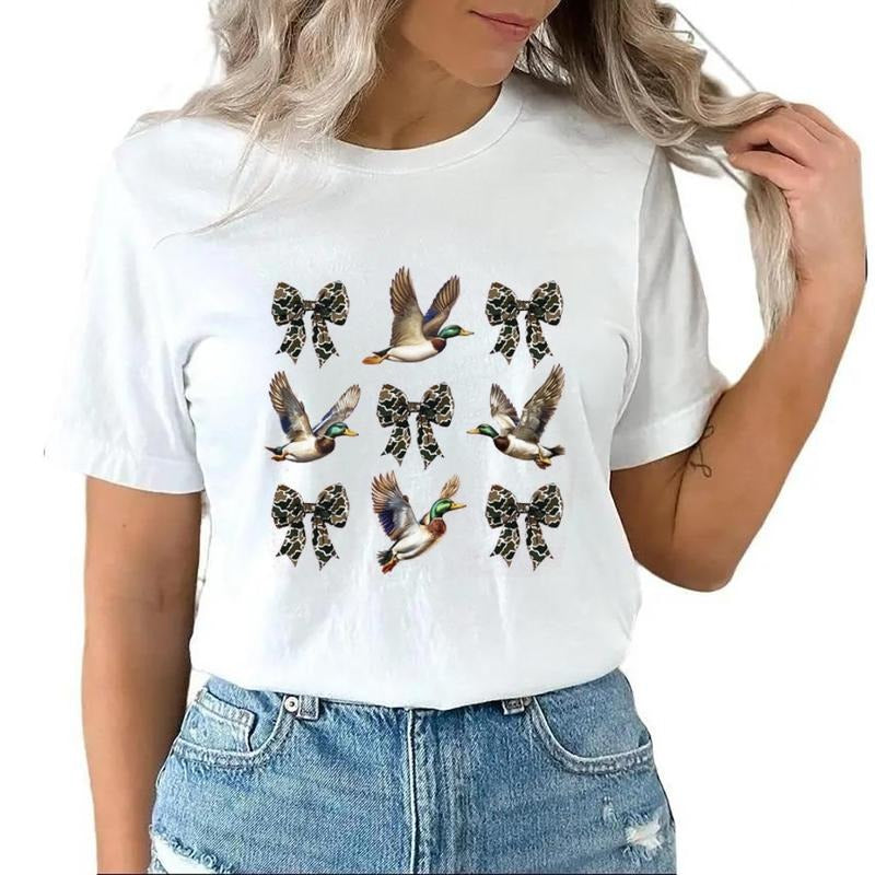 Duck and Camo Bow T-Shirt, Mallard Hunting Tee, Duck Hunter Shirt, Waterfowl Camouflage Bow, Hunting Season Duck Lover...