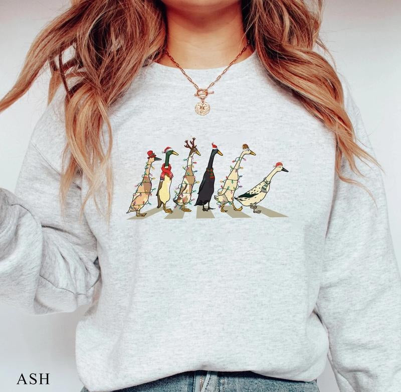 Ducks Christmas Light Sweatshirt, Santa Ducks Merry Christmas Shirt, Duck Lover Xmas Hoodie, Funny Duck Christmas Holiday...