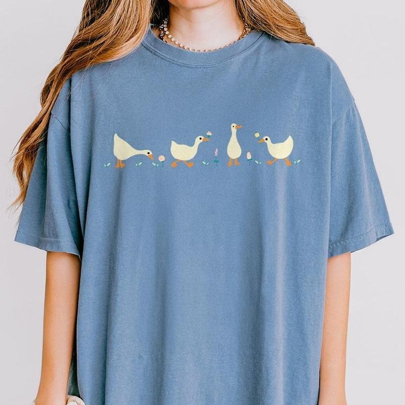 Ducks and Flowers Comfort Shirt, Funny Goose Shirt, Cute Duck Aesthetic Shirt, Funny Goose Shirt, Comfort Shirt for Her,...
