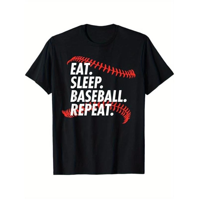 EAT SLEEP BASEBALL REPEAT - Funny Baseball T-Shirt, 100% Cotton, Gifts for Men Dad Husband Grandpa, S-XXXL, Black made in...
